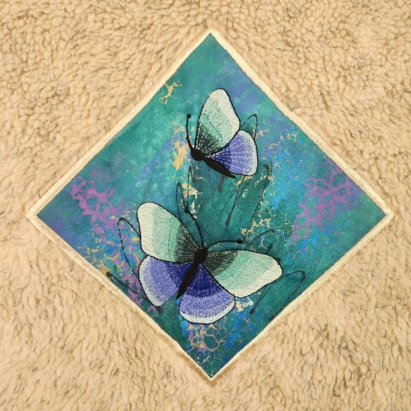 Vintage 90s Beige Fleece Zip Vest Full Zip Butterfly Cottagecore Womens Large - Picture 5 of 9